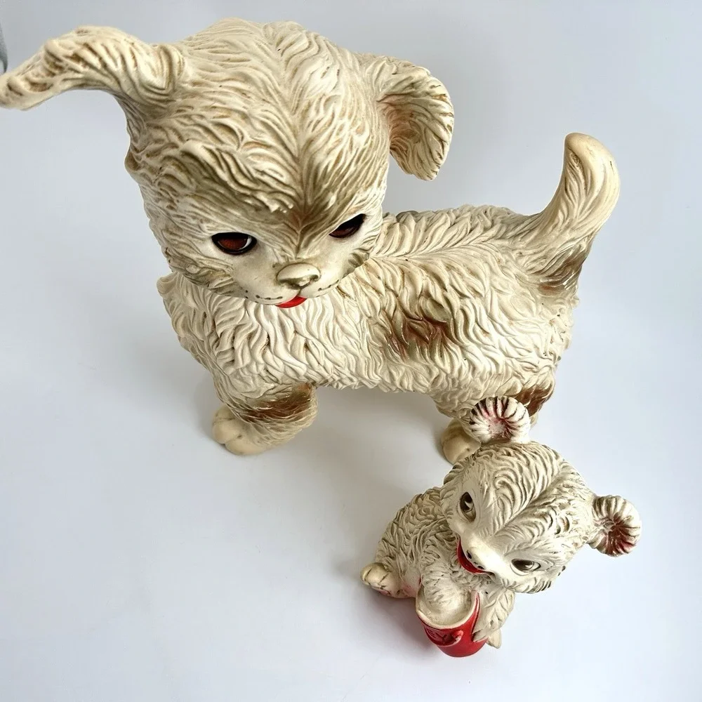 Edward Mobley Rubber Squeak Toy Set Cream Vintage Dog and Bear Cub Brookraft Toy